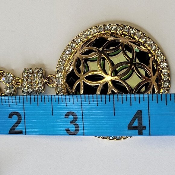 Gold Filigree Black Disk Pendant Medallion Necklace. - Picture 2 of 7